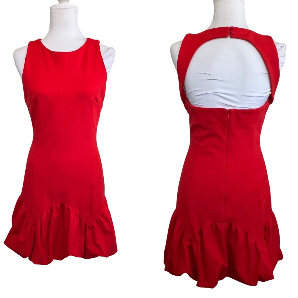 Elliatt Womens Dress Red Sleeveless Cutout Keyhole Ruffle Bubble Hem Cocktail  M